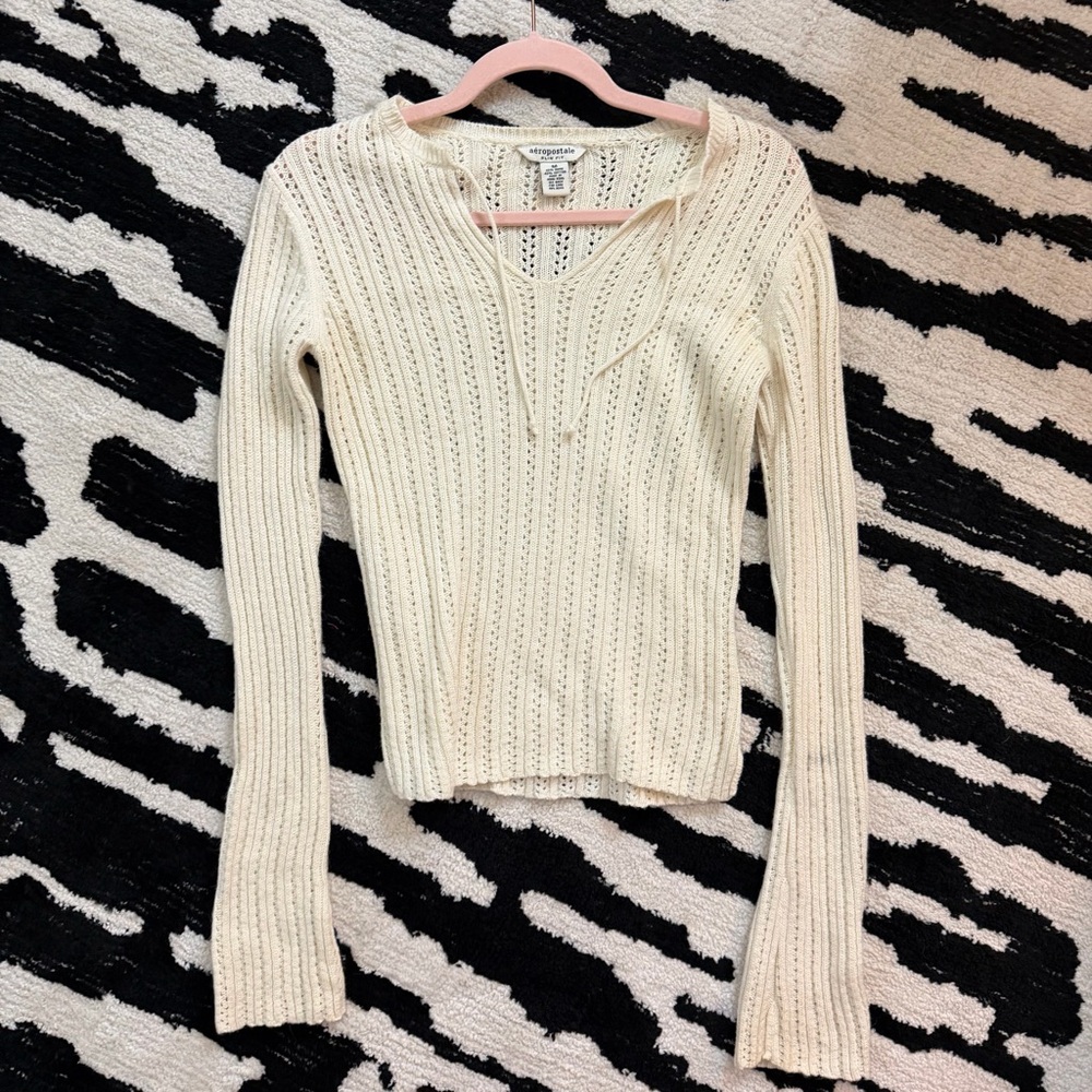 Y2K Aeropostale Cream Long Sleeve Ribbed Knit Top